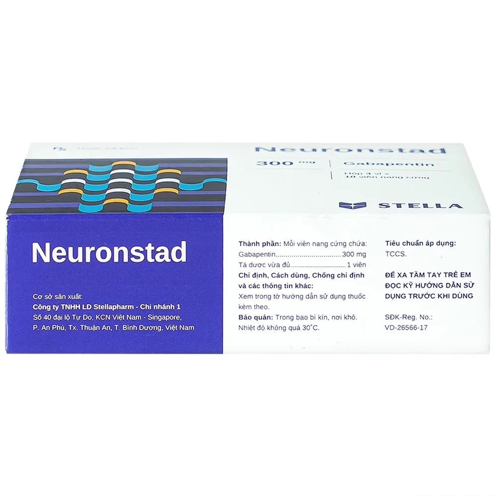 Hình ảnh Viên nang cứng Neuronstad 300mg Stella điều trị hỗ trợ động kinh cục bộ, viêm dây thần kinh (3 vỉ x 10 viên)