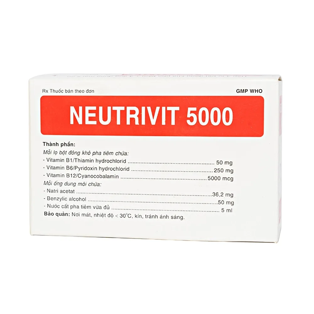 Hình ảnh Bột pha tiêm Neutrivit 5000 Bidiphar điều trị viêm thần kinh (4 cặp)