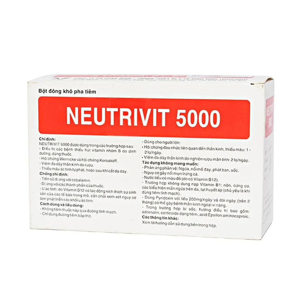 Hình ảnh Bột pha tiêm Neutrivit 5000 Bidiphar điều trị viêm thần kinh (4 cặp)