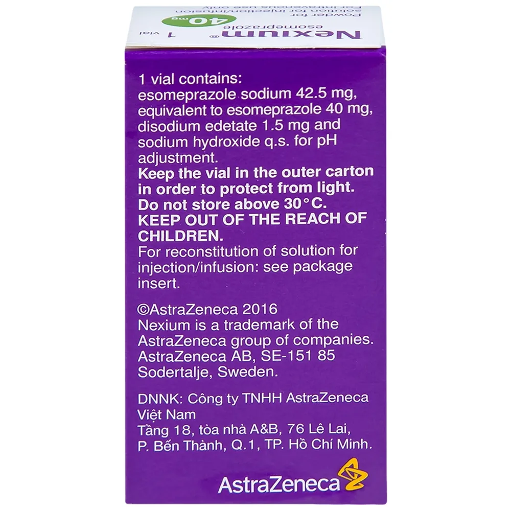 Hình ảnh Bột pha tiêm Nexium 40mg AstraZeneca điều trị kháng tiết dịch vị, trào ngược dạ dày - thực quản (1 lọ)