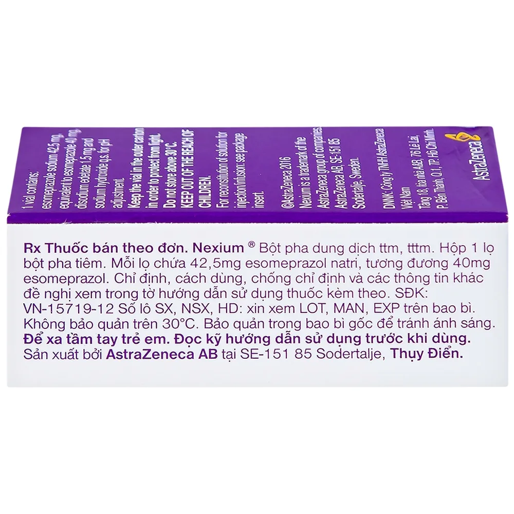 Hình ảnh Bột pha tiêm Nexium 40mg AstraZeneca điều trị kháng tiết dịch vị, trào ngược dạ dày - thực quản (1 lọ)