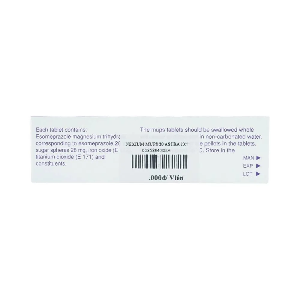 Hình ảnh Viên nén Nexium Mups 20mg AstraZeneca điều trị trào ngược dạ dày - thực quản, loét dạ dày (2 vỉ x 7 viên)
