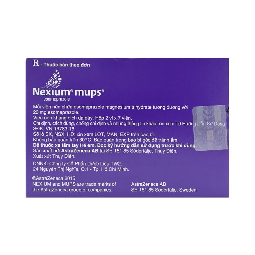 Hình ảnh Viên nén Nexium Mups 20mg AstraZeneca điều trị trào ngược dạ dày - thực quản, loét dạ dày (2 vỉ x 7 viên)