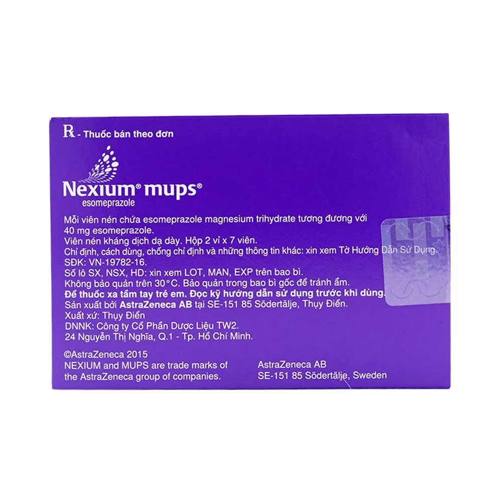 Hình ảnh Viên nén Nexium Mups 40mg AstraZeneca điều trị trào ngược dạ dày - thực quản, loét dạ dày (2 vỉ x 7 viên)