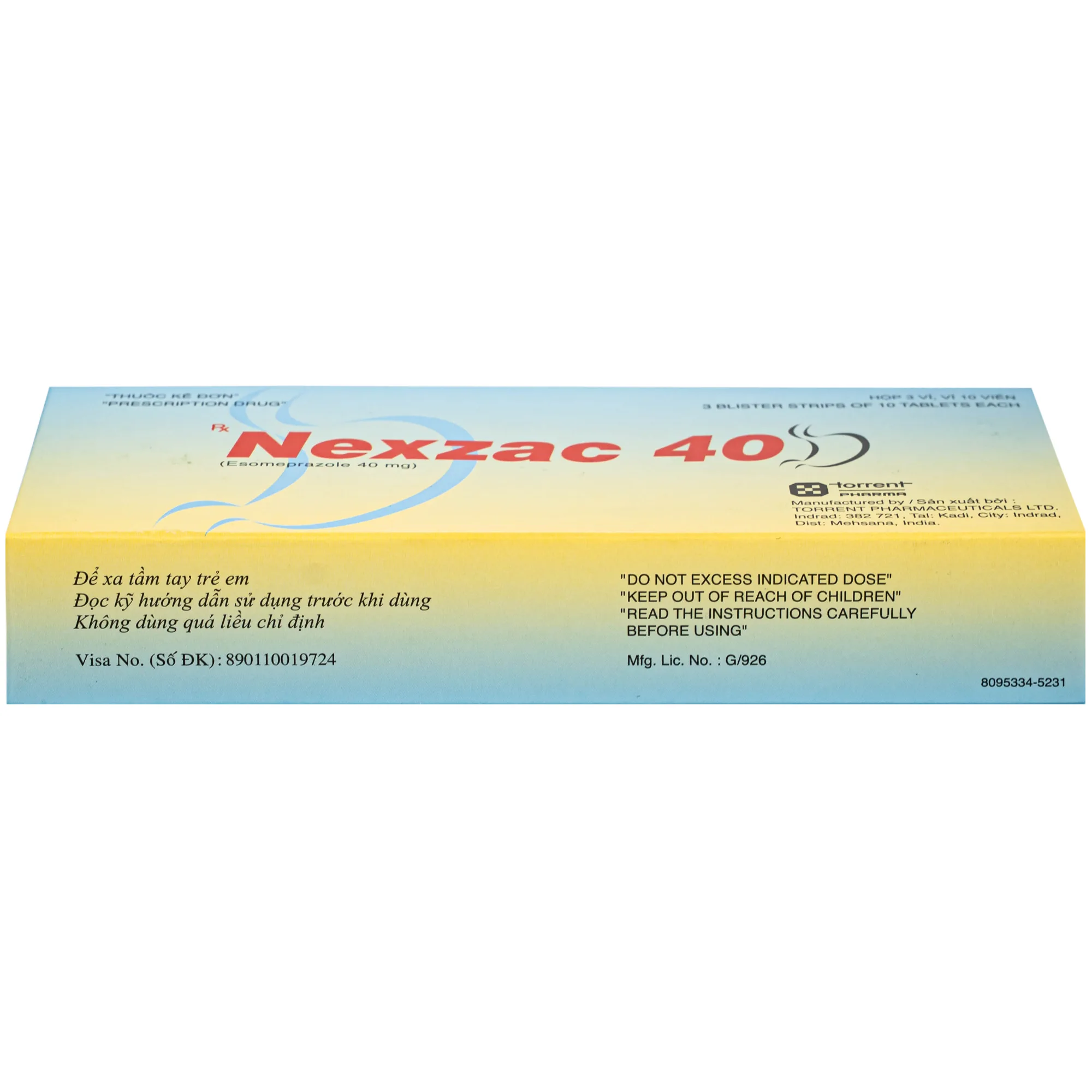 Hình ảnh Thuốc Nexzac-40 Torrent điều trị trào ngược dạ dày - thực quản, viêm loét dạ dày - tá tràng (3 vỉ x 10 viên)