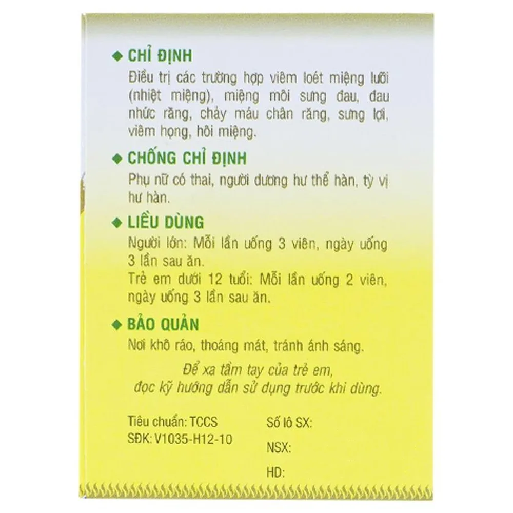Hình ảnh Thuốc Nhiệt Miệng PV điều trị viêm loét miệng lưỡi, miệng môi sưng đau  (100 viên)