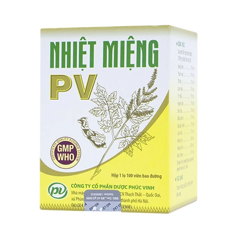 Hình ảnh Thuốc Nhiệt Miệng PV điều trị viêm loét miệng lưỡi, miệng môi sưng đau  (100 viên)