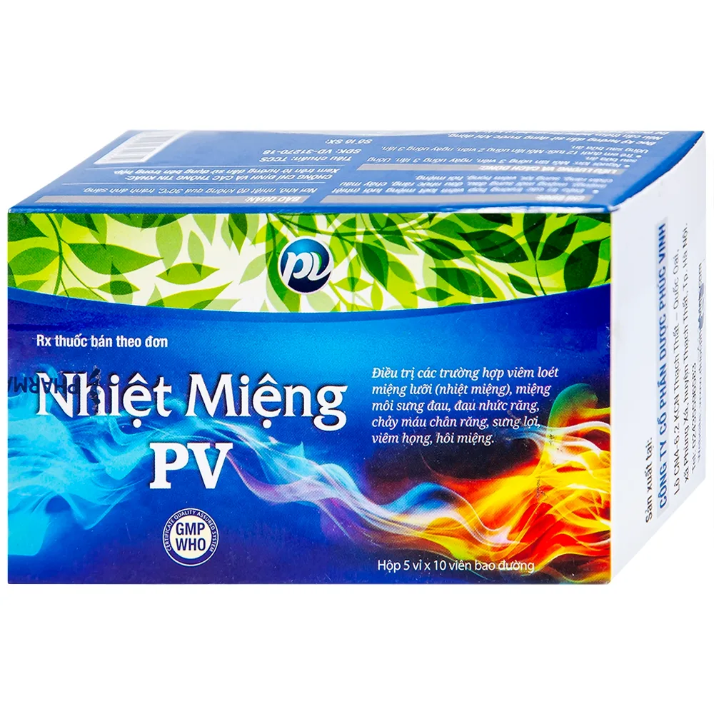 Hình ảnh Thuốc Nhiệt Miệng PV điều trị viêm loét miệng, lưỡi và miệng môi sưng đau (5 vỉ x 10 viên)