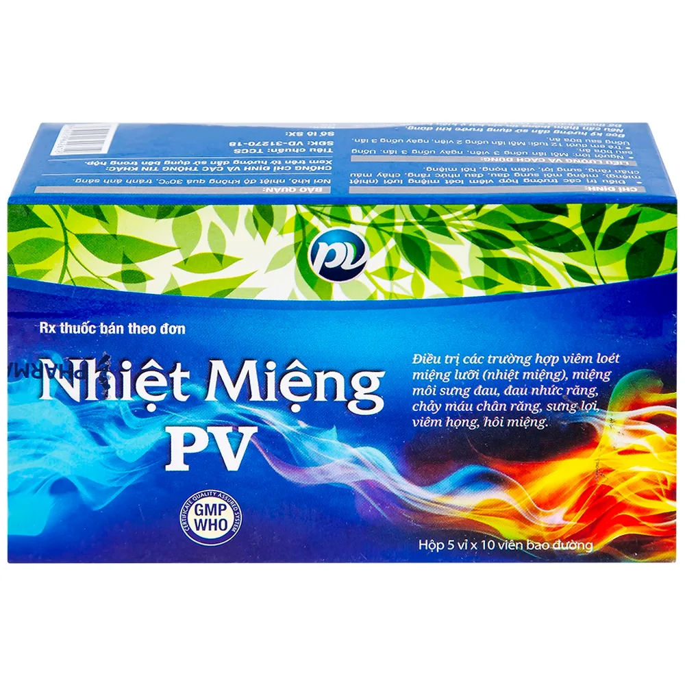 Hình ảnh Thuốc Nhiệt Miệng PV điều trị viêm loét miệng, lưỡi và miệng môi sưng đau (5 vỉ x 10 viên)