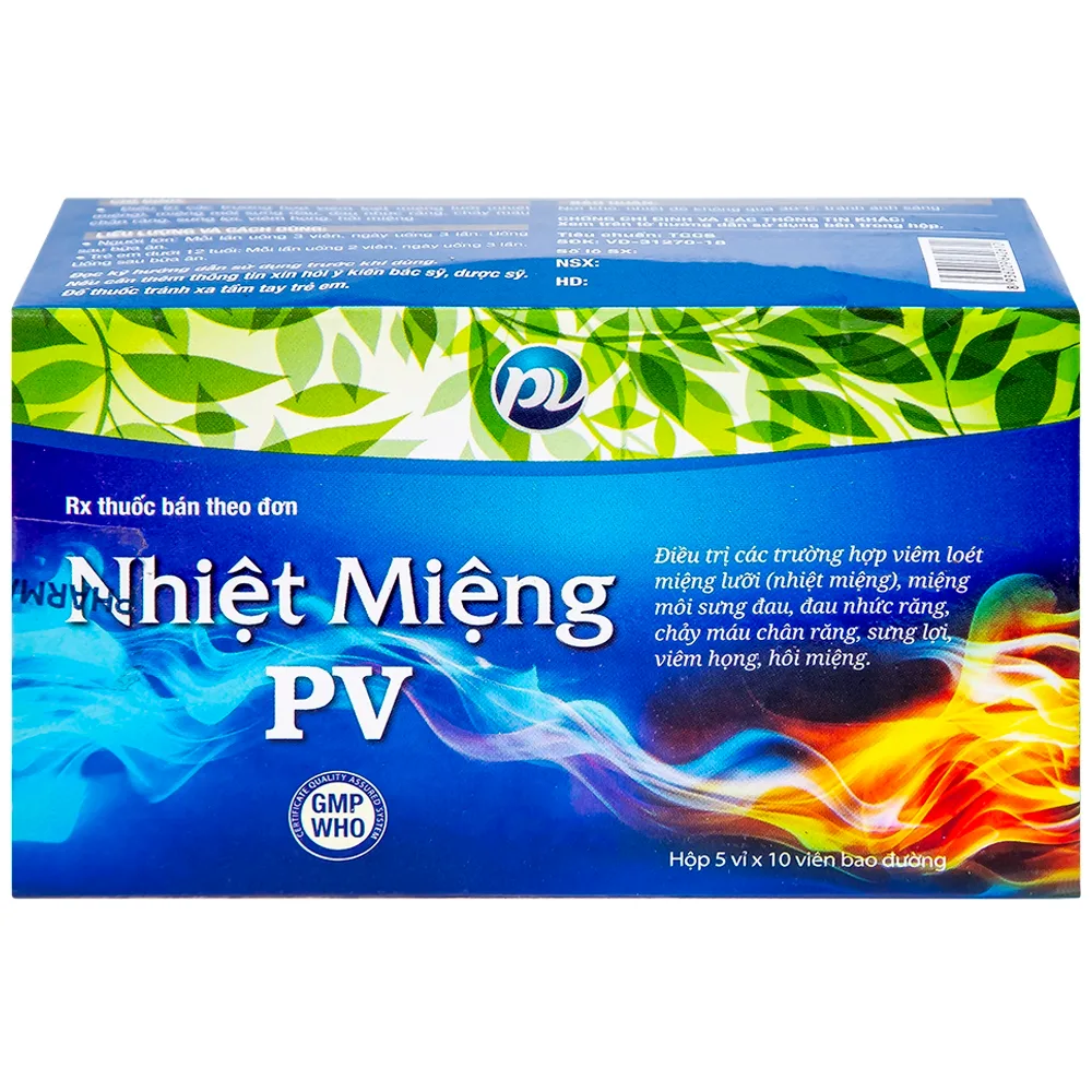Hình ảnh Thuốc Nhiệt Miệng PV điều trị viêm loét miệng, lưỡi và miệng môi sưng đau (5 vỉ x 10 viên)