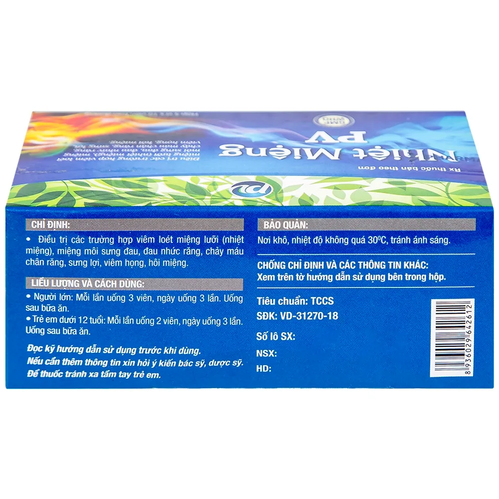 Hình ảnh Thuốc Nhiệt Miệng PV điều trị viêm loét miệng, lưỡi và miệng môi sưng đau (5 vỉ x 10 viên)