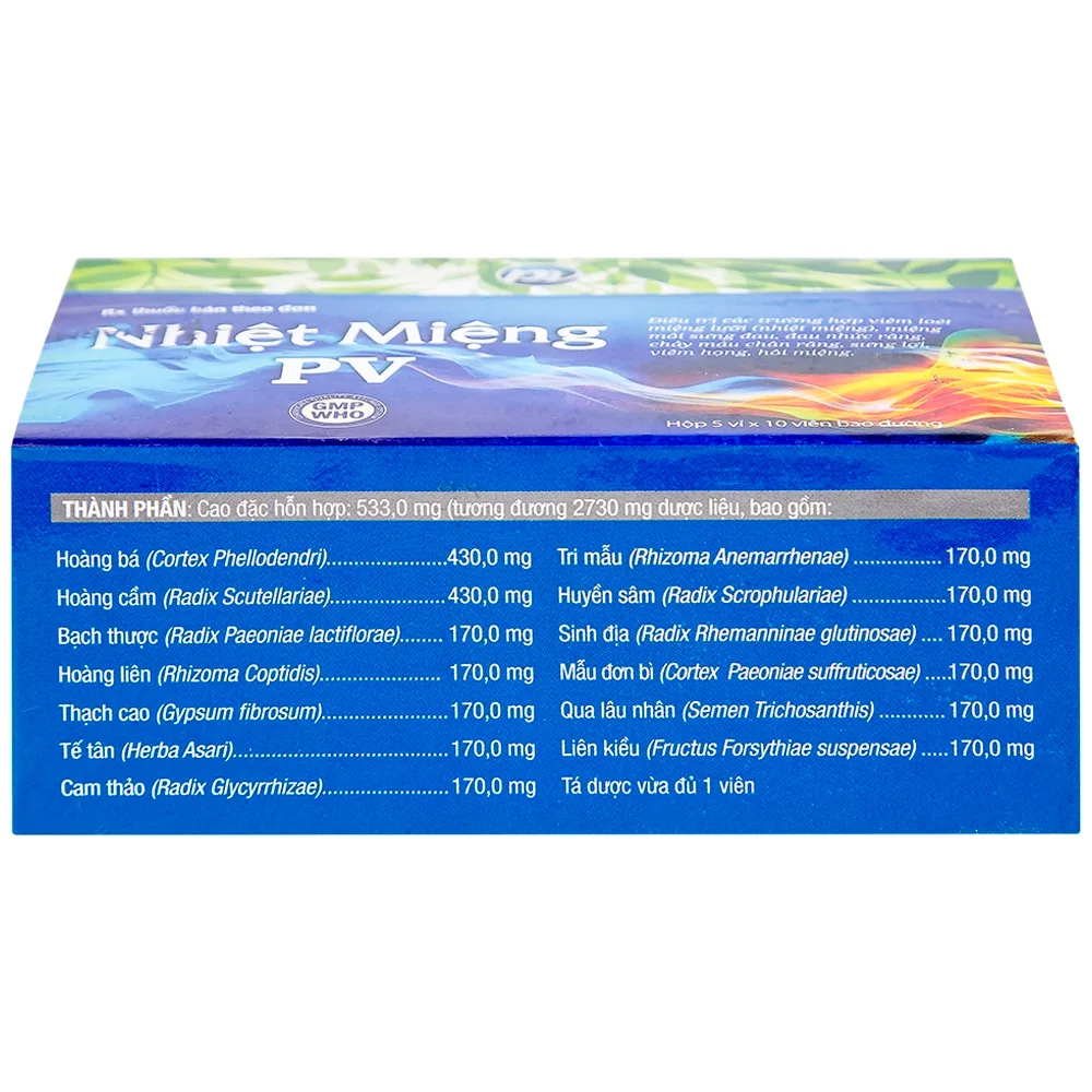 Hình ảnh Thuốc Nhiệt Miệng PV điều trị viêm loét miệng, lưỡi và miệng môi sưng đau (5 vỉ x 10 viên)