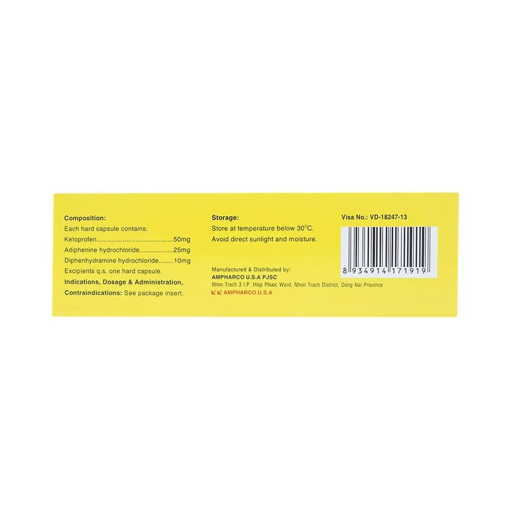 Hình ảnh Viên nang cứng Nidal Ampharco giảm đau do co thắt cơ trơn, bàng quang (3 vỉ x 10 viên)