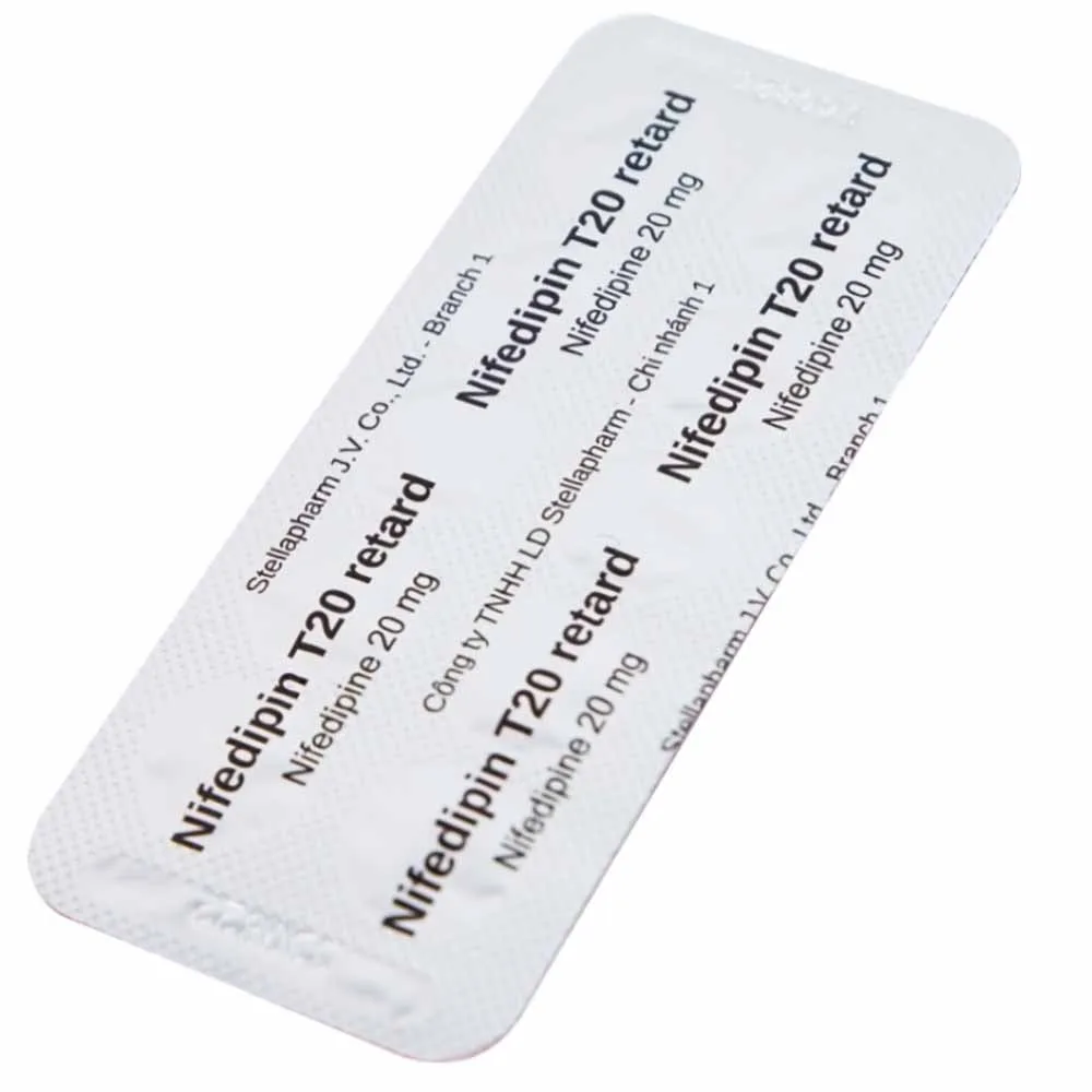 Hình ảnh Viên nén Nifedipin T20 retard Stella dự phòng đau thắt ngực, điều trị tăng huyết áp (10 vỉ x 10 viên) 