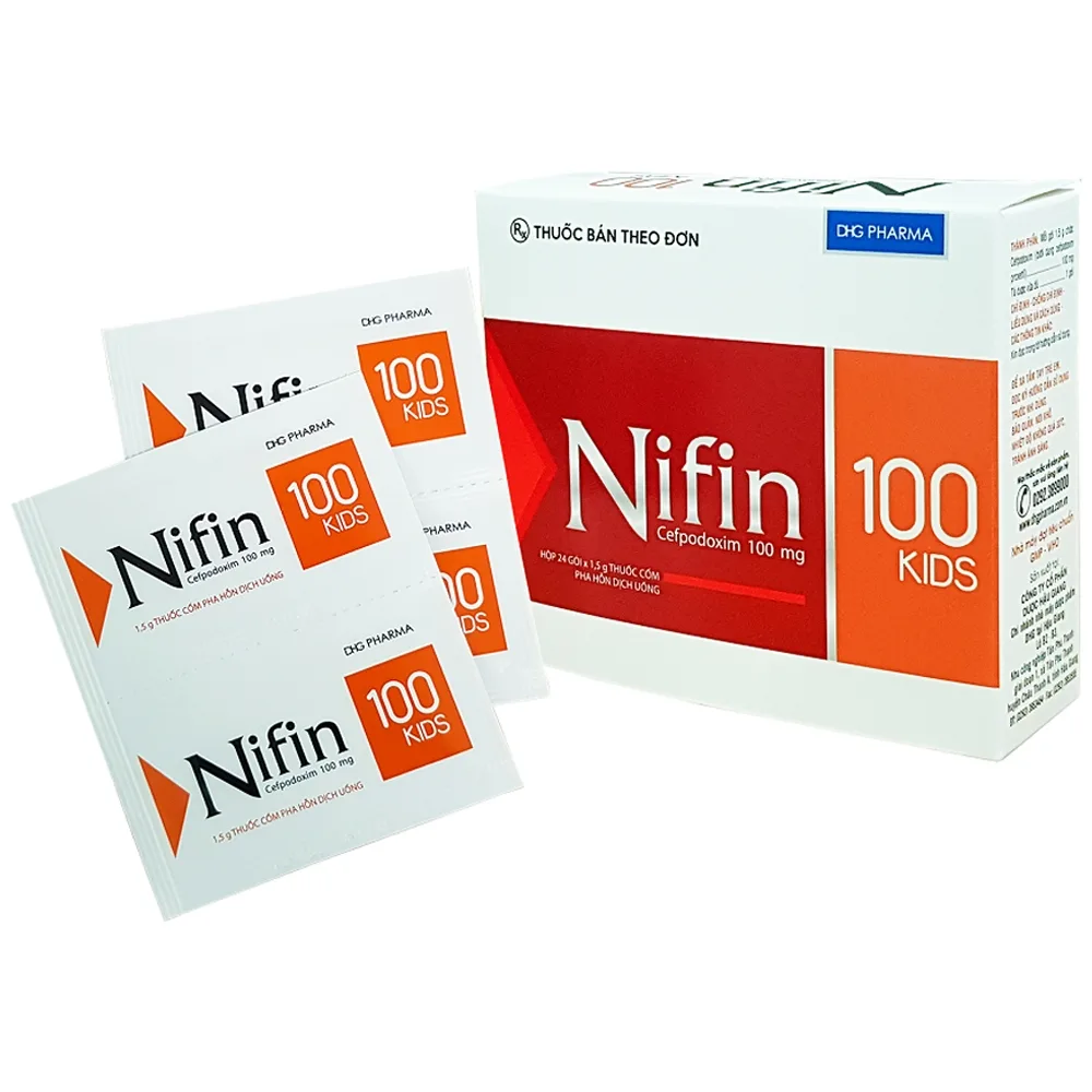 Hình ảnh Thuốc Nifin 100 Kids DHG điều trị viêm phổi cấp tính, nhiễm khuẩn nhẹ (24 gói x 1.5g)