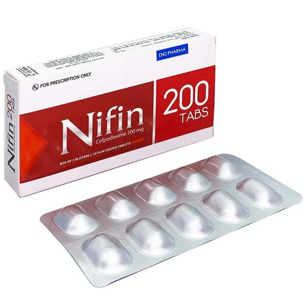 Hình ảnh Thuốc Nifin 200 Tabs DHG điều trị nhiễm khuẩn đường hô hấp, viêm tai giữa (2 vỉ x 10 viên)