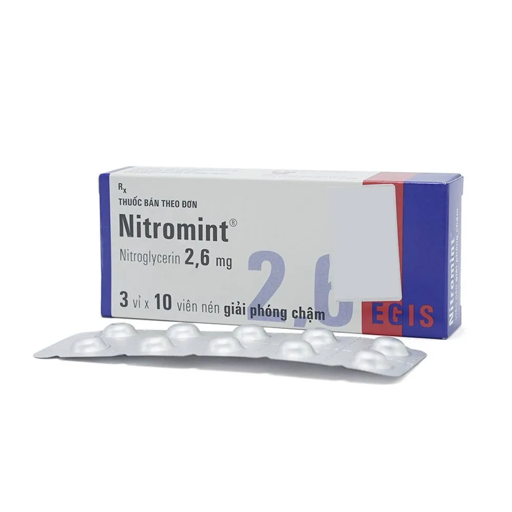 Hình ảnh Viên nén Nitromint 2,6mg Egis Pharma điều trị bệnh động mạch vành, đau thắt ngực (3 vỉ x 10 viên)