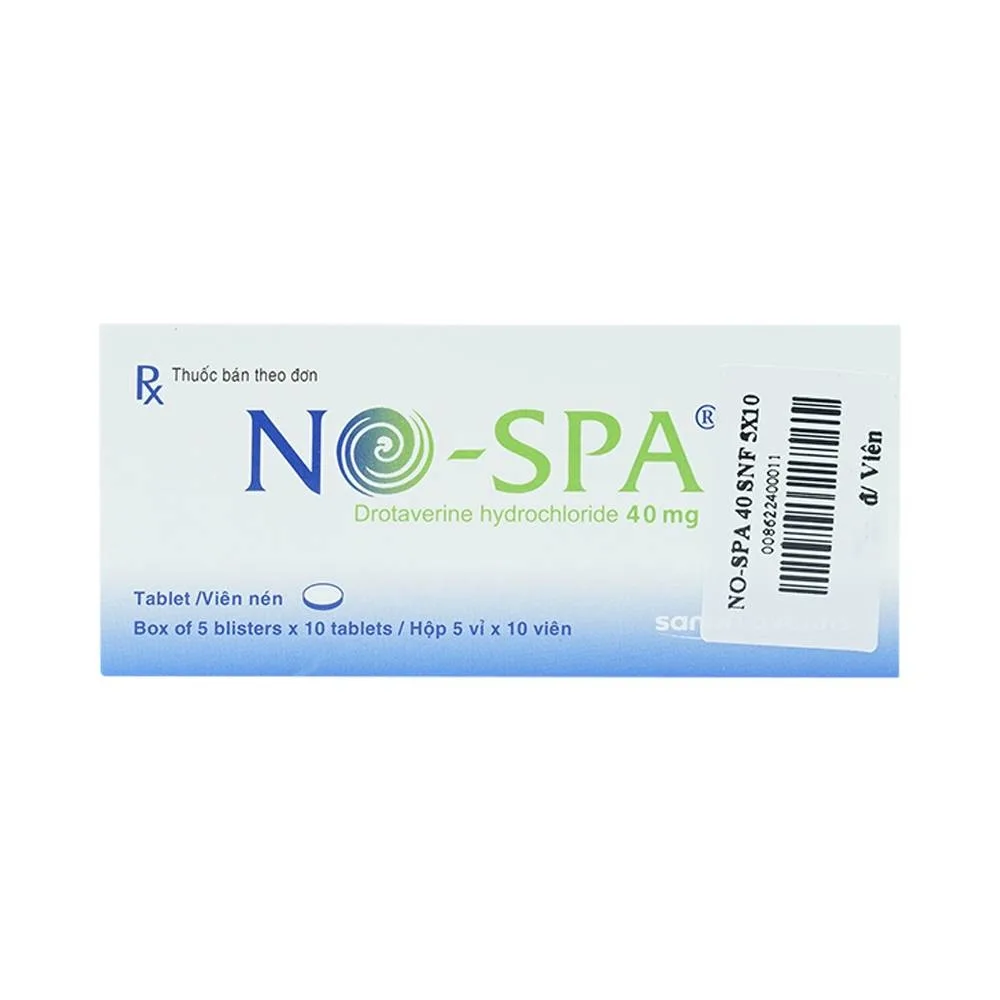 Hình ảnh Thuốc No-spa 40mg Sanofi điều trị co thắt cơ trơn, sỏi túi mật, sỏi ống mật (5 vỉ x 10 viên)