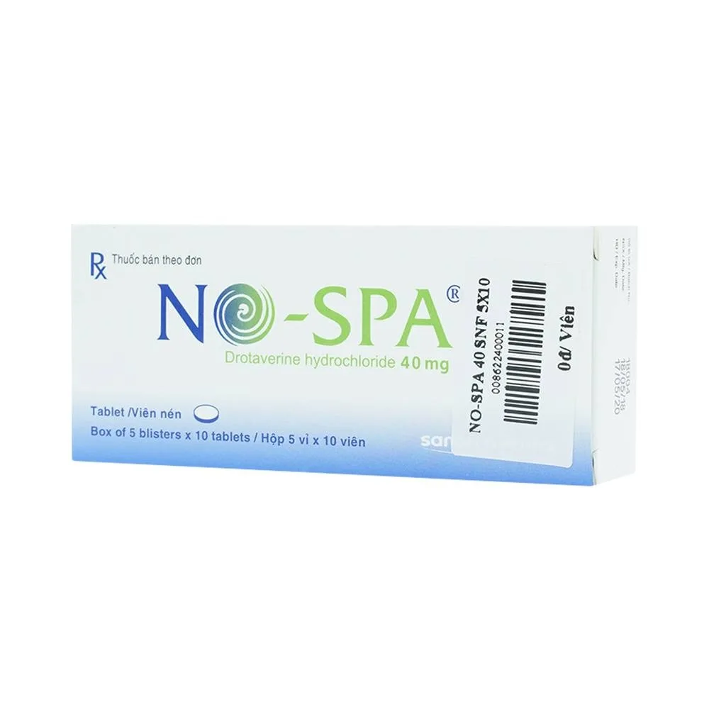 Hình ảnh Thuốc No-spa 40mg Sanofi điều trị co thắt cơ trơn, sỏi túi mật, sỏi ống mật (5 vỉ x 10 viên)