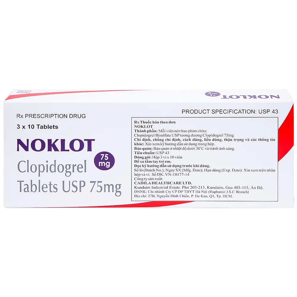 Hình ảnh Viên nén Noklot 75mg Cadila phòng ngừa tai biến xơ vữa động mạch (3 vỉ x 10 viên)