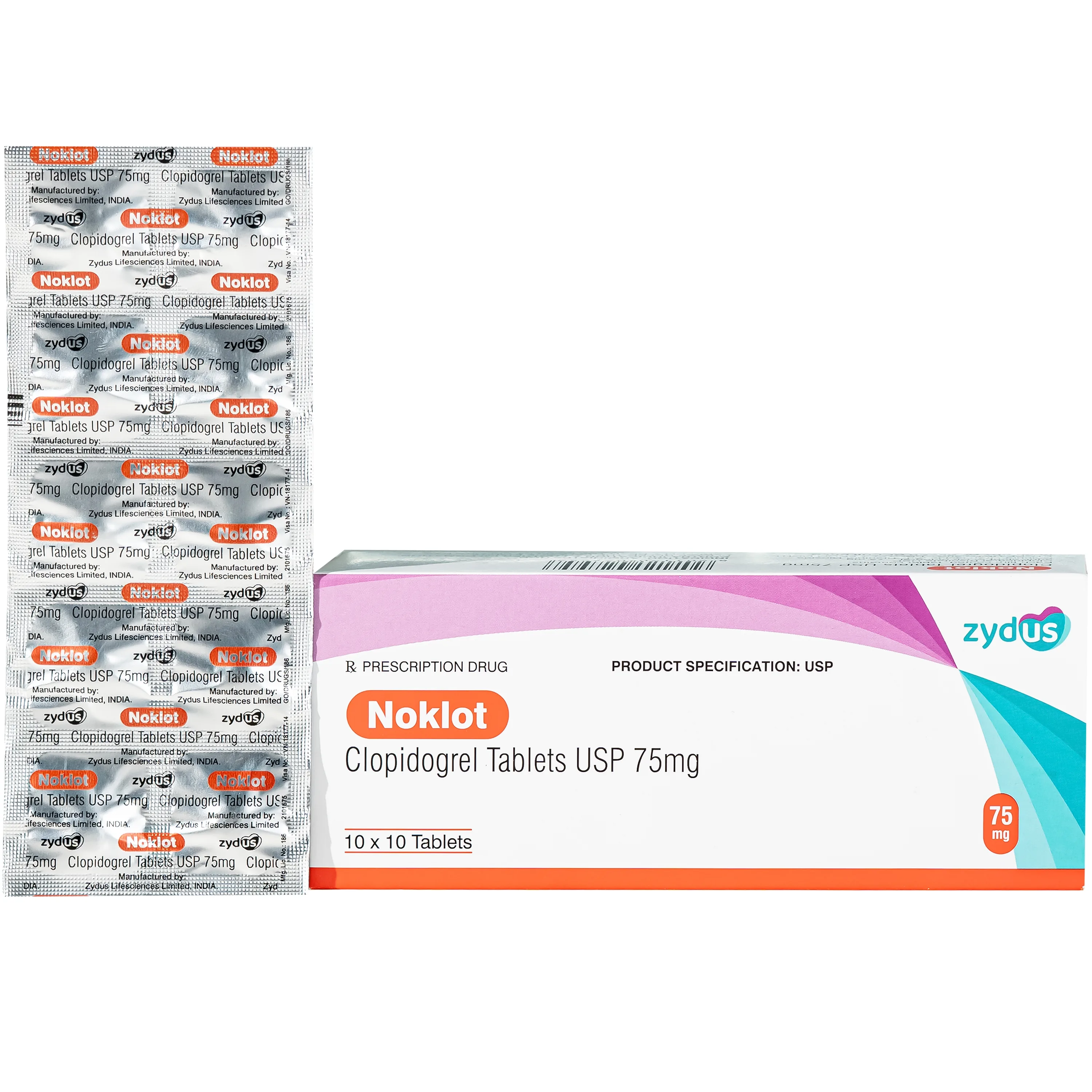 Hình ảnh Thuốc Noklot 75mg Zydus phòng ngừa biến cố xơ vữa động mạch (10 vỉ x 10 viên)