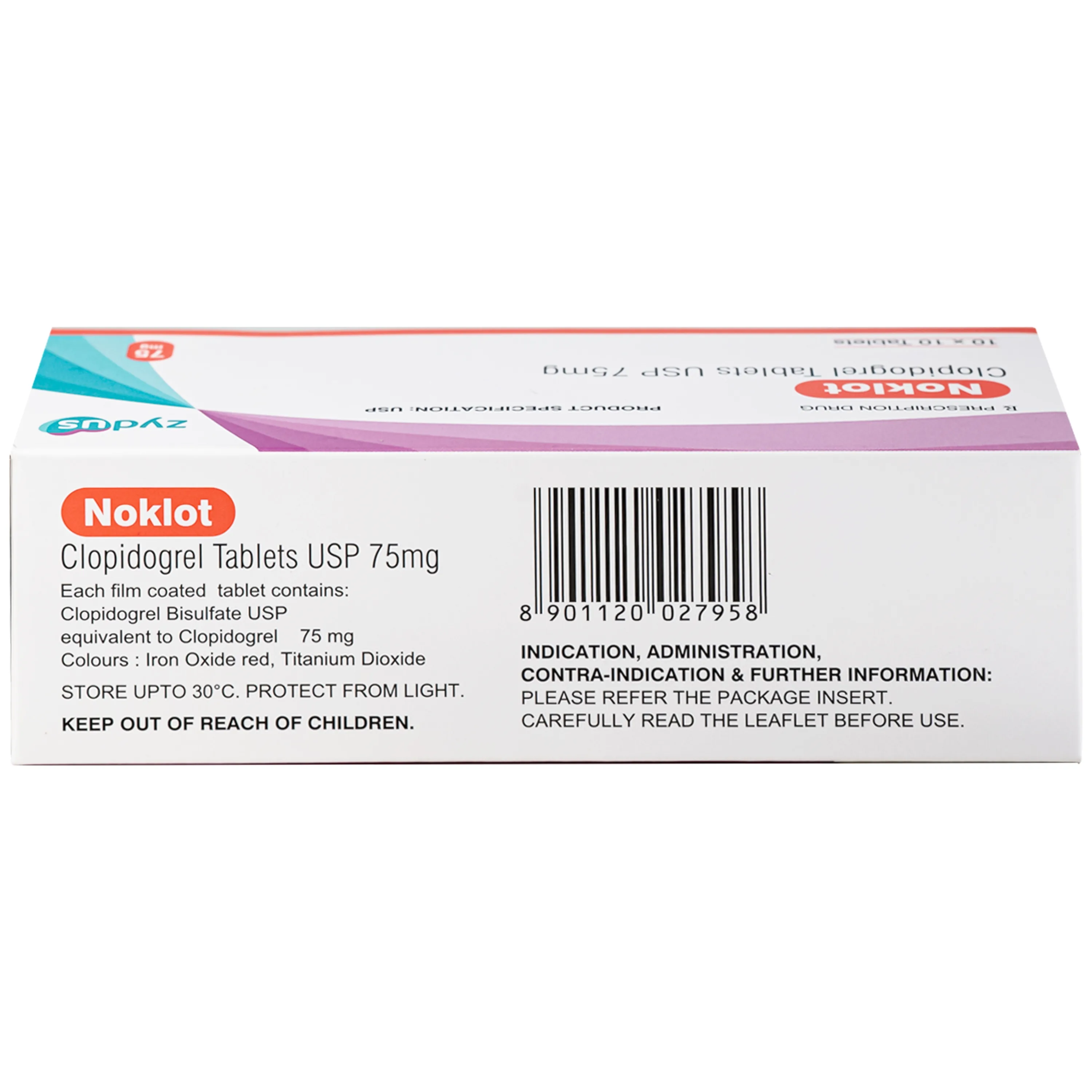 Hình ảnh Thuốc Noklot 75mg Zydus phòng ngừa biến cố xơ vữa động mạch (10 vỉ x 10 viên)