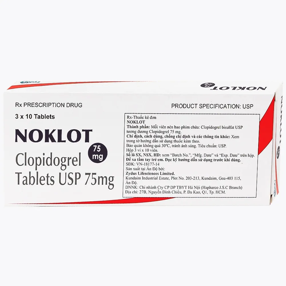 Hình ảnh Thuốc Noklot 75mg Zydus phòng ngừa biến cố xơ vữa động mạch (3 vỉ x 10 viên)