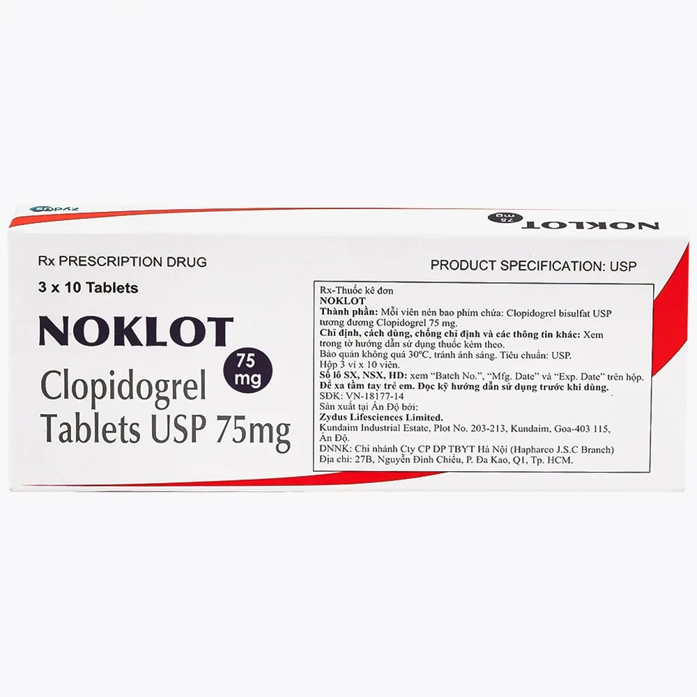 Hình ảnh Thuốc Noklot 75mg Zydus phòng ngừa biến cố xơ vữa động mạch (3 vỉ x 10 viên)