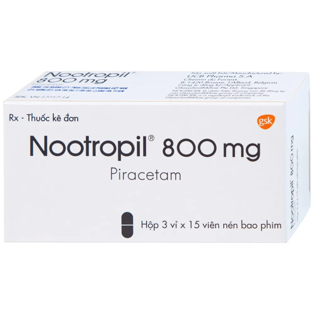 Hình ảnh Viên nén Nootropil 800mg GSK điều trị hội chứng tâm thần (3 vỉ x 15 viên)