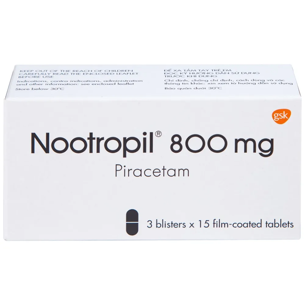 Hình ảnh Viên nén Nootropil 800mg GSK điều trị hội chứng tâm thần (3 vỉ x 15 viên)