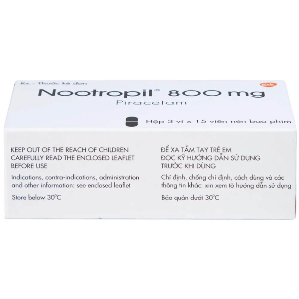 Hình ảnh Viên nén Nootropil 800mg GSK điều trị hội chứng tâm thần (3 vỉ x 15 viên)