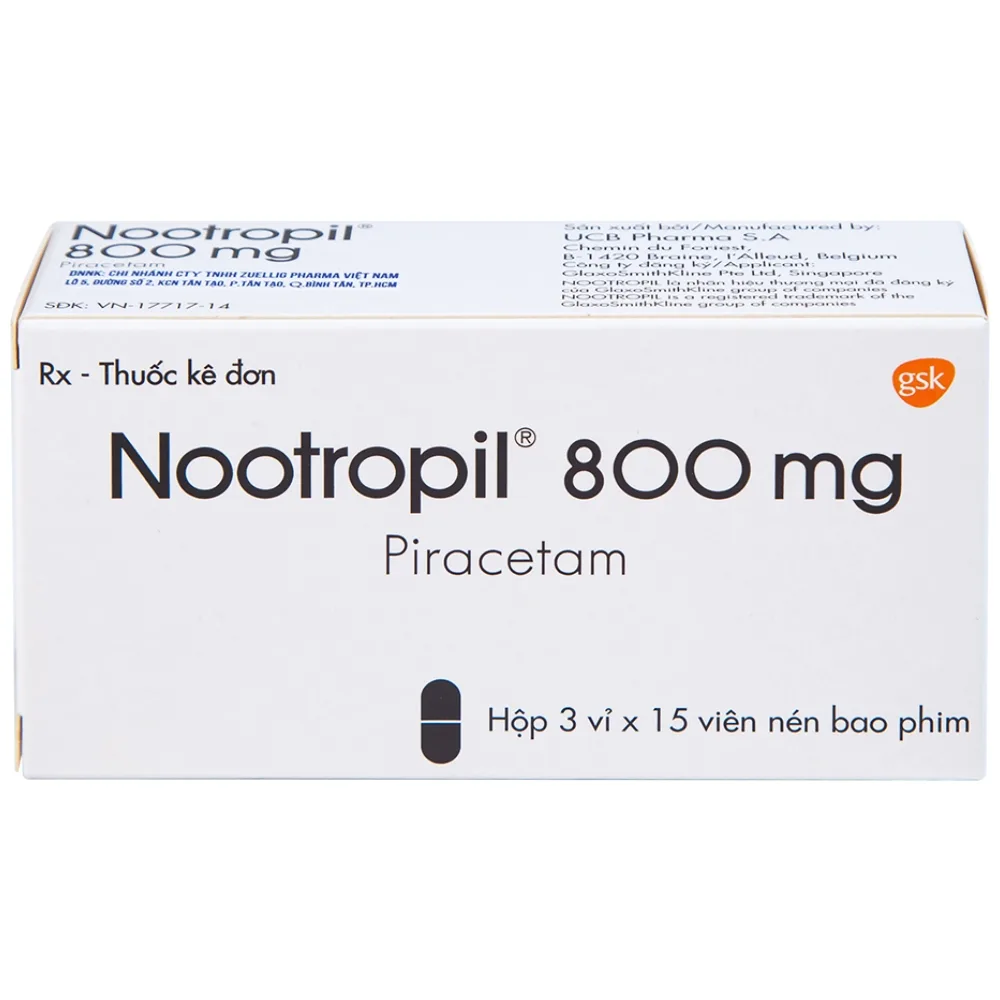 Hình ảnh Viên nén Nootropil 800mg GSK điều trị hội chứng tâm thần (3 vỉ x 15 viên)