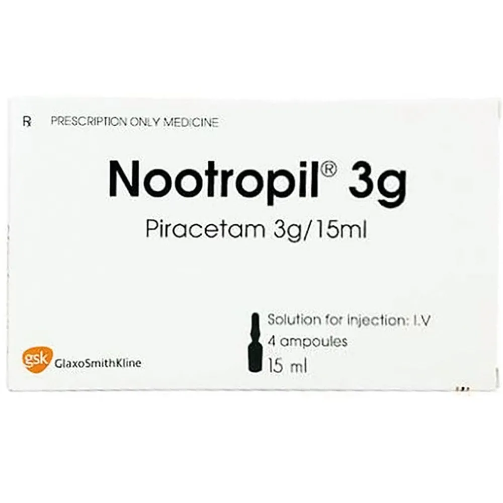 Hình ảnh Dung dịch tiêm Nootropil 3g/15ml Aesica điều trị triệu chứng rối loạn trí nhớ (1 vỉ x 4 ống x 15ml)