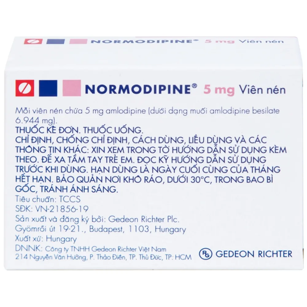Hình ảnh Viên nén Normodipine 5mg Gedeon điều trị tăng huyết áp, đau thắt ngực ổn định (3 vỉ x 10 viên)
