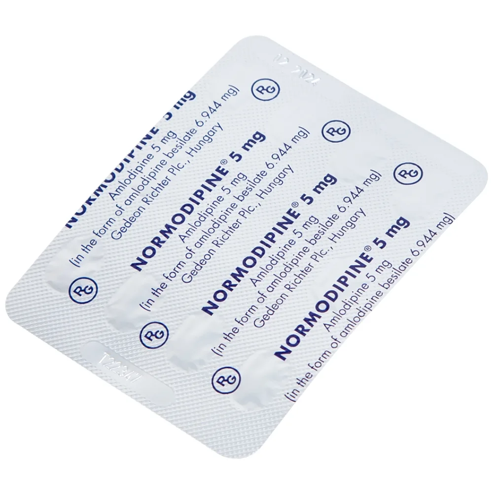 Hình ảnh Viên nén Normodipine 5mg Gedeon điều trị tăng huyết áp, đau thắt ngực ổn định (3 vỉ x 10 viên)