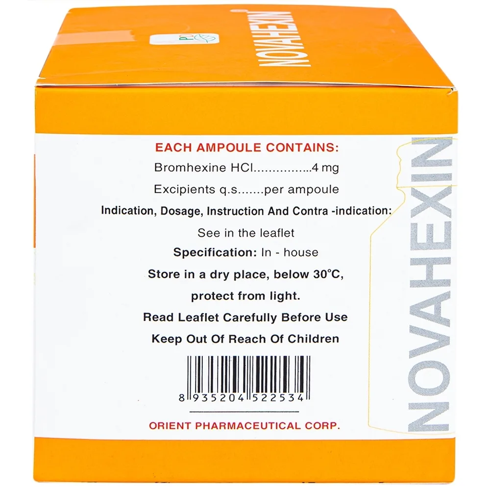 Hình ảnh Dung dịch uống Novahexin 4mg Phương Đông điều trị rối loạn tiết dịch phế quản (30 ống x 5ml)