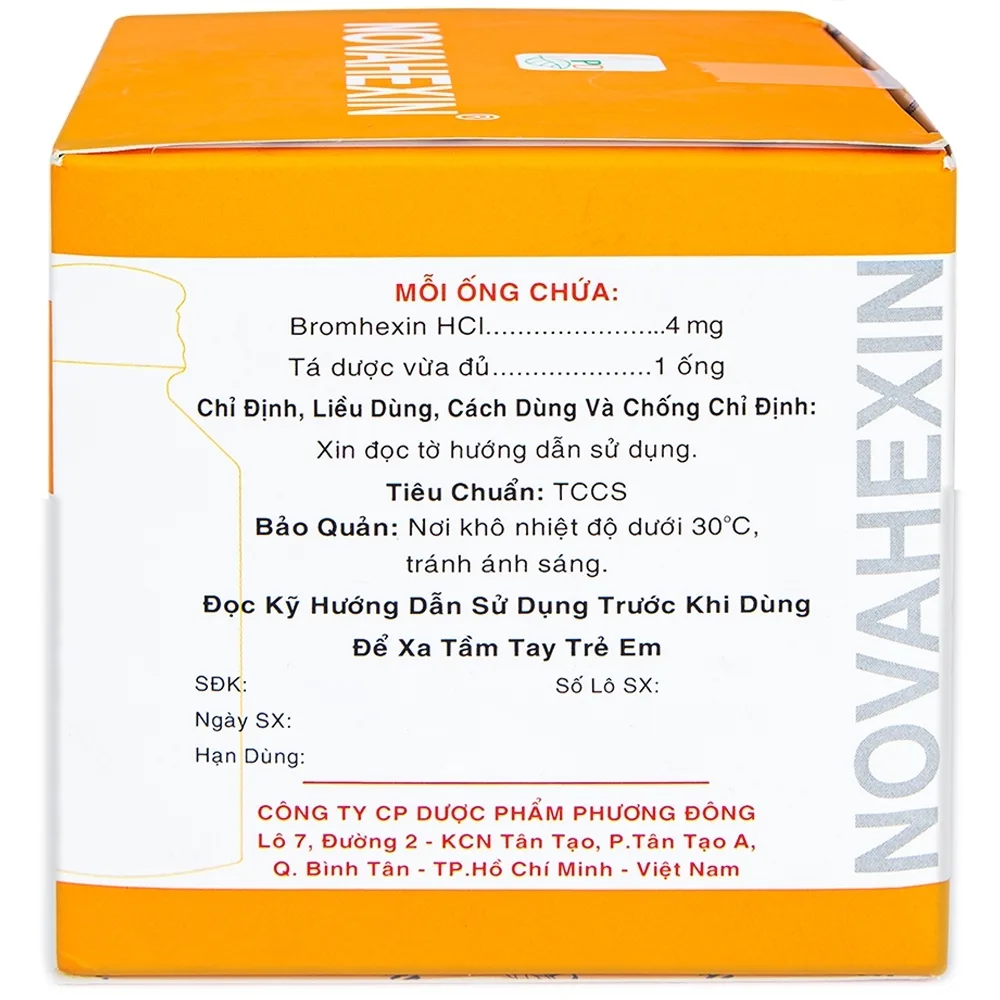 Hình ảnh Dung dịch uống Novahexin 4mg Phương Đông điều trị rối loạn tiết dịch phế quản (30 ống x 5ml)