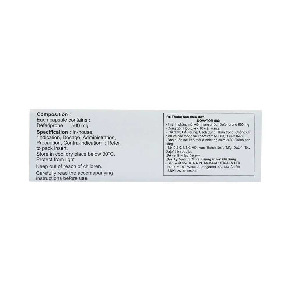 Hình ảnh Thuốc Novator 500 Atra điều trị thiếu máu (5 vỉ x 10 viên)