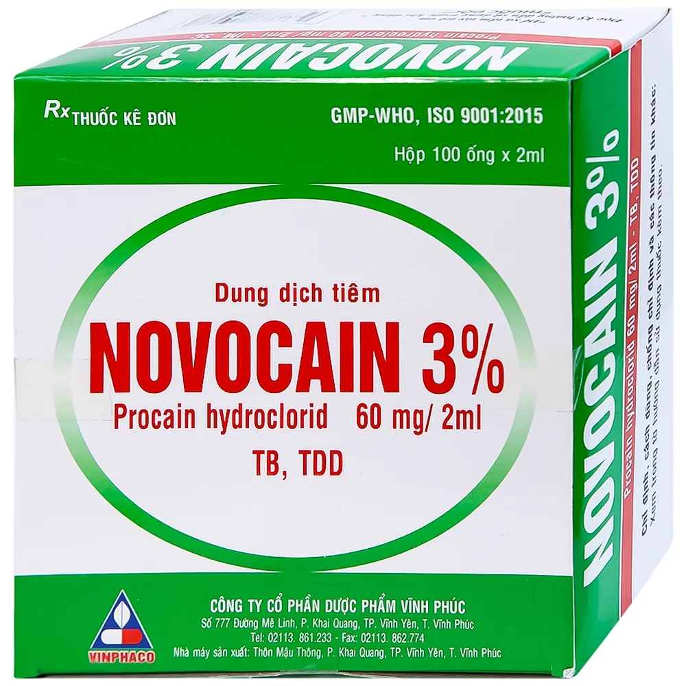 Hình ảnh Dung dịch tiêm Novocain 3% Vinphaco gây tê tiêm thấm, gây tê vùng, gây tê tủy sống (100 ống x 2ml)