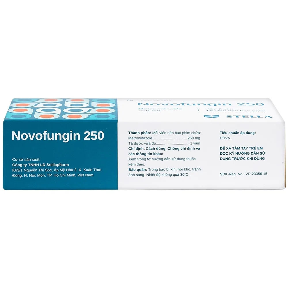 Hình ảnh Thuốc Novofungin 250 Stella điều trị và phòng ngừa nhiễm khuẩn kỵ khí (2 vỉ x 10 viên)