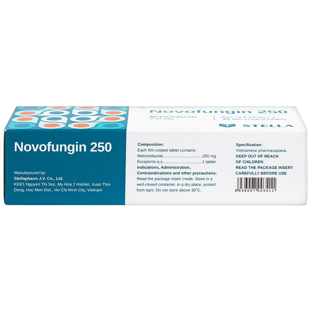 Hình ảnh Thuốc Novofungin 250 Stella điều trị và phòng ngừa nhiễm khuẩn kỵ khí (2 vỉ x 10 viên)