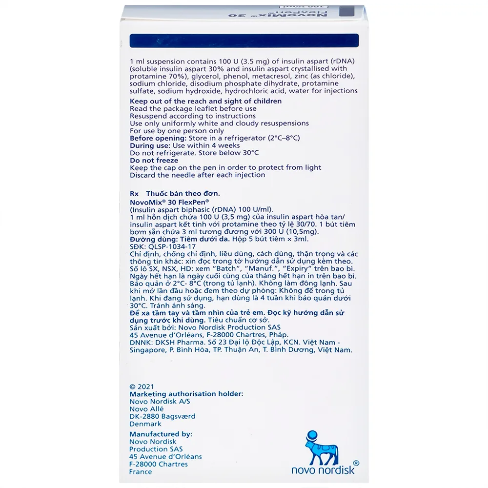 Hình ảnh Bút tiêm NovoMix 30 FlexPen Novo Nordisk điều trị đái tháo đường (5 cây x 3ml)