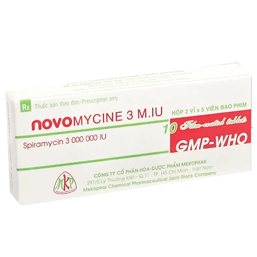 Hình ảnh Thuốc Novomycine 3 M.IU Mekophar điều trị nhiễm khuẩn đường hô hấp, da và sinh dục ( 2 vỉ x 5 viên)