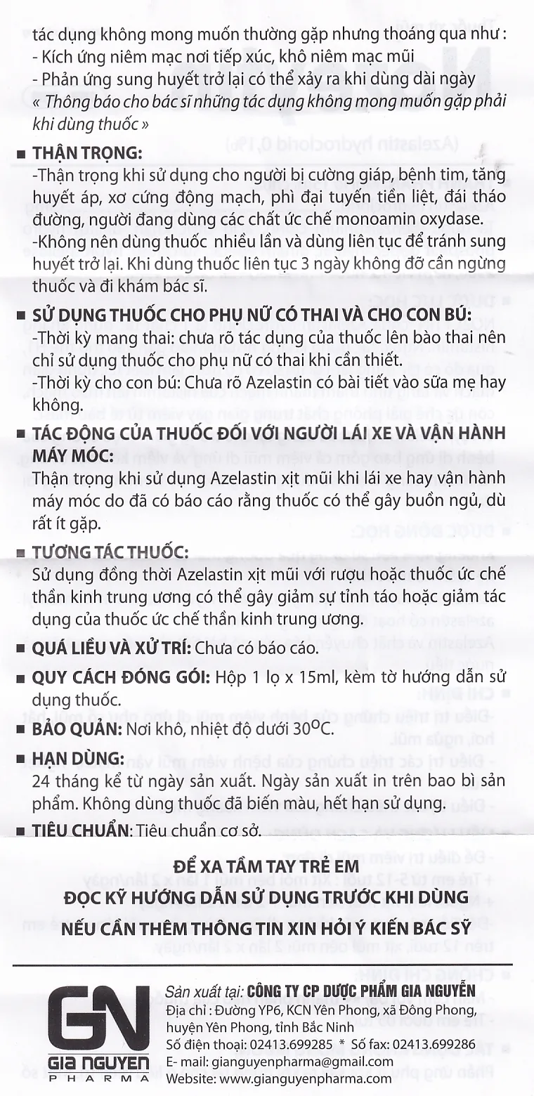 Hình ảnh Thuốc xịt mũi Nozeytin Gia Nguyễn điều trị viêm mũi dị ứng, sổ mũi, hắt hơi, ngứa mũi (15ml)