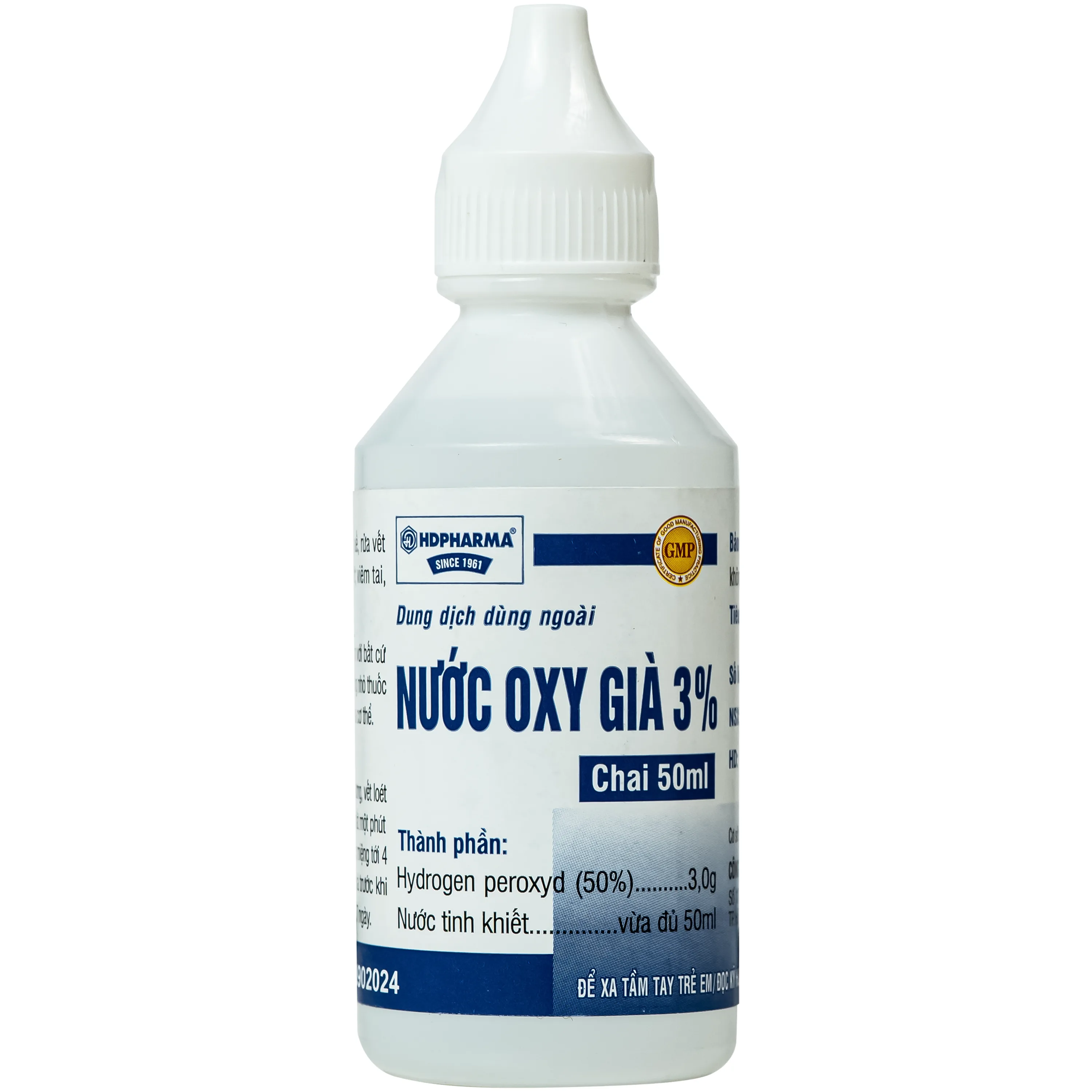Hình ảnh Nước Oxy Già 3% HD pharma sát khuẩn, tẩy uế, rửa vết thương, mụn nhọt đã vỡ, viêm tai, răng, miệng (Chai 50ml)