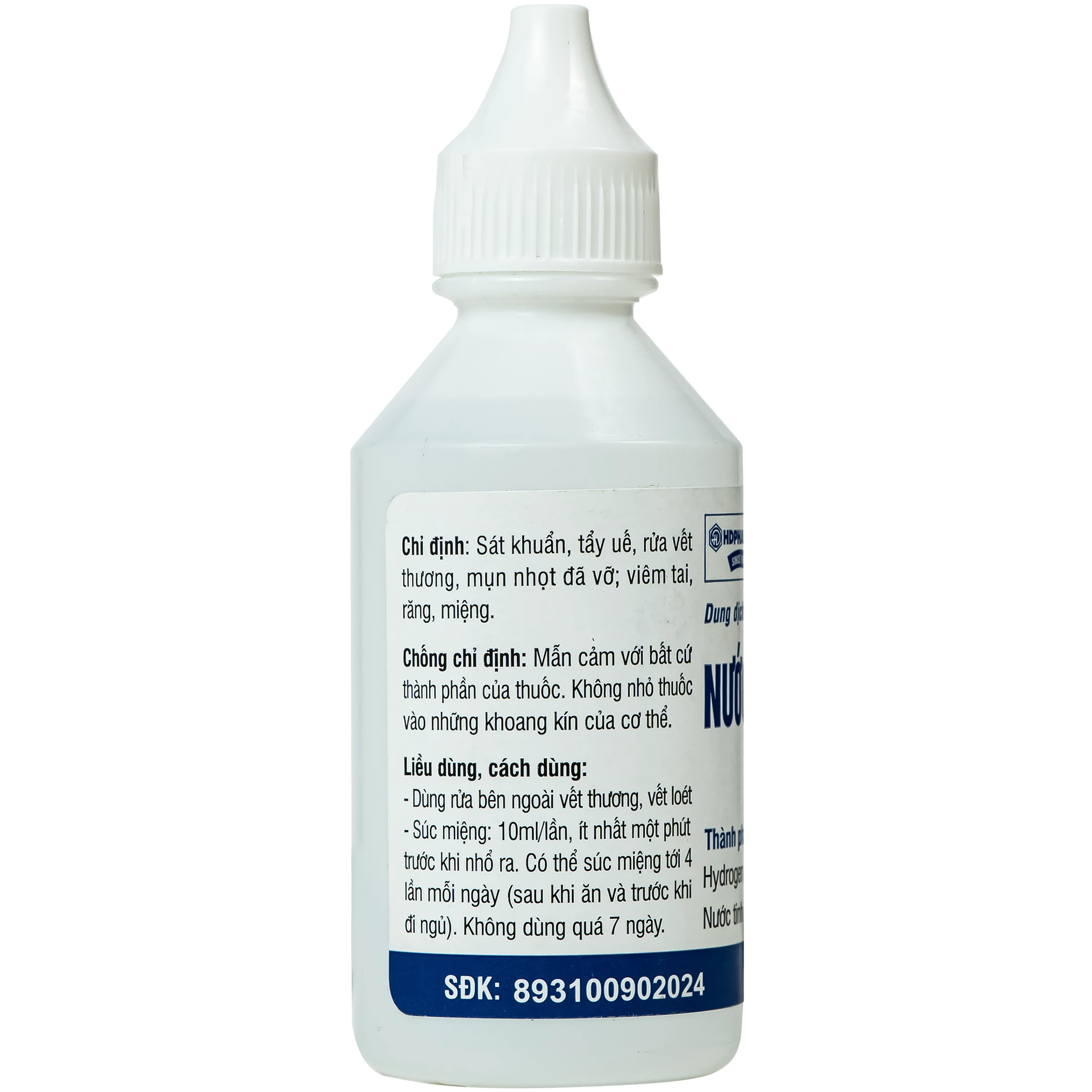 Hình ảnh Nước Oxy Già 3% HD pharma sát khuẩn, tẩy uế, rửa vết thương, mụn nhọt đã vỡ, viêm tai, răng, miệng (Chai 50ml)