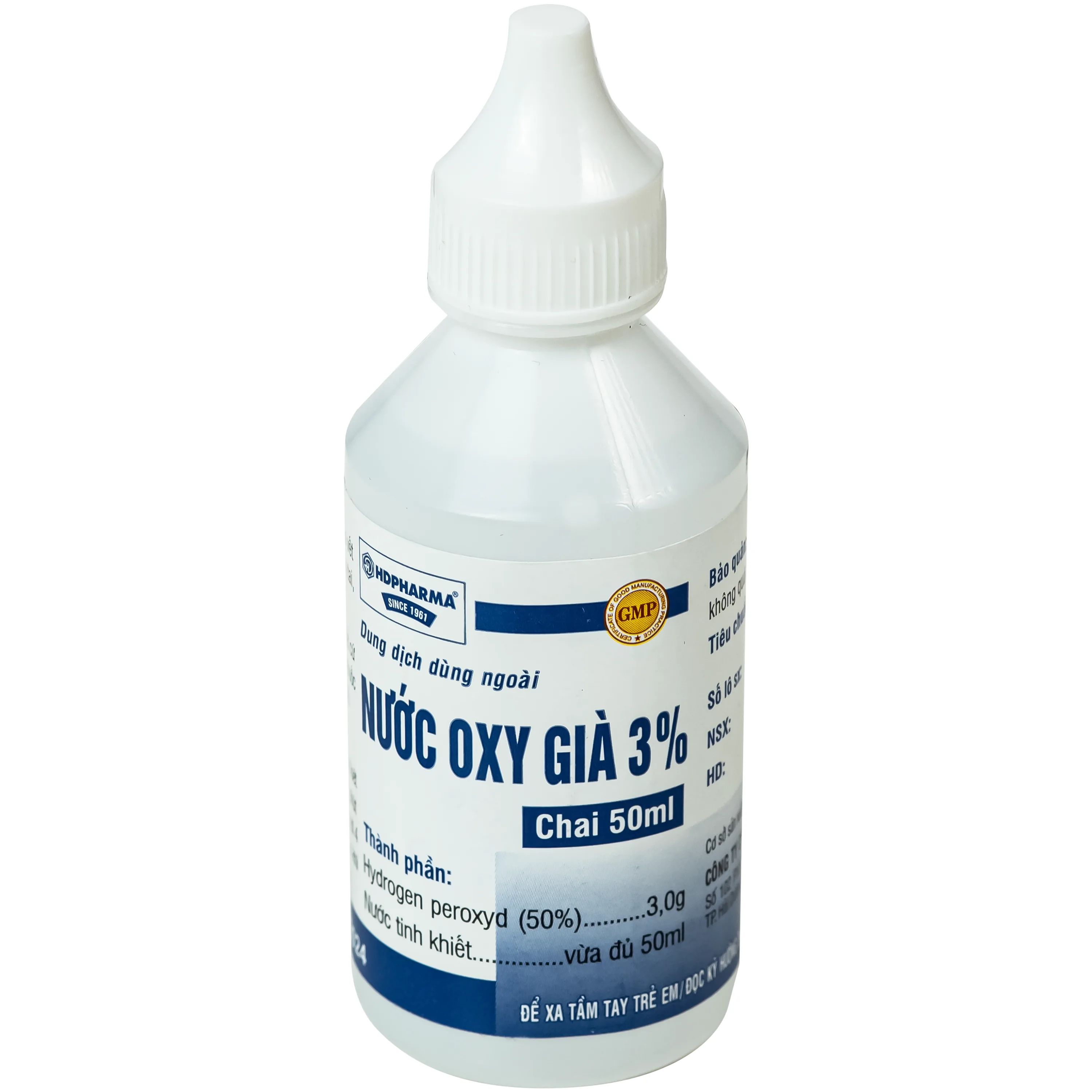 Hình ảnh Nước Oxy Già 3% HD pharma sát khuẩn, tẩy uế, rửa vết thương, mụn nhọt đã vỡ, viêm tai, răng, miệng (Chai 50ml)