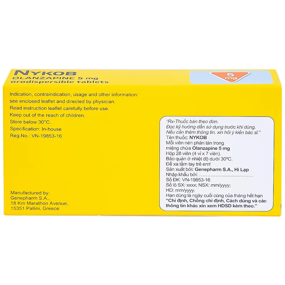 Hình ảnh Viên nén Nykob 5mg Genepharm SA điều trị tâm thần phân liệt (4 vỉ x 7 viên)