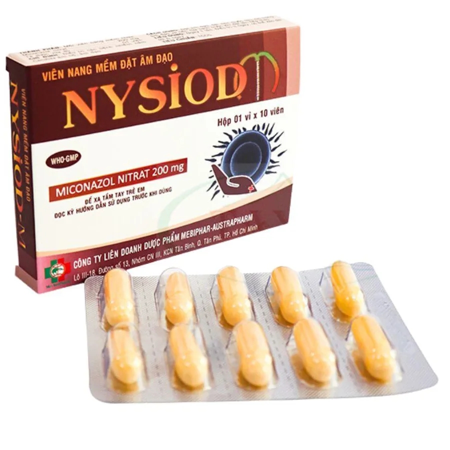 Hình ảnh Viên đặt âm đạo Nysiod-M 200mg Mebiphar - Austrapharm điều trị nhiễm nấm Candida (1 vỉ x 10 viên)