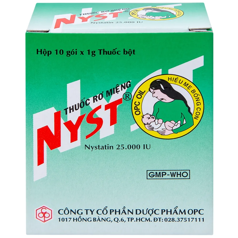 Hình ảnh Thuốc rơ miệng Nyst 25.000IU OPC dự phòng và điều trị bệnh Candida miệng (10 gói)